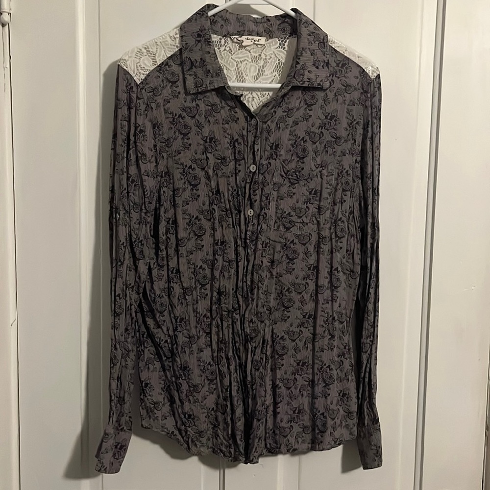 Women’s Button Down with Roses and a Partial Lace Backing